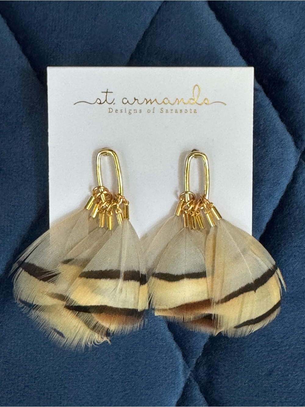 NWT St. Armands Gold and Beige Feather Drop Earrings